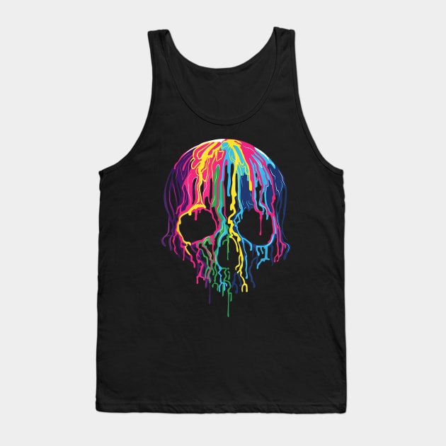 Colorful Melting Skull Art Graphic Halloween Tank Top by zwestshops